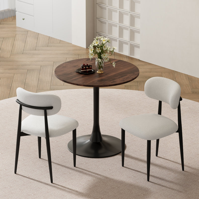Ensemble de salle à manger Mid-Century, Brun / Noir, Ensemble de trois pièces : table, deux chaises, Beige
