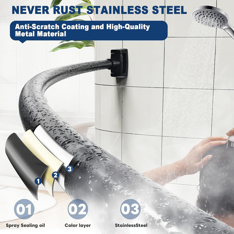 66cm Curved Wall Shower Curtain Pole