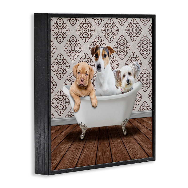 Bath Buddies Dog Trio, estampe numérique, conception de Marcus Prime, Giclée encadrée noir minuit, H 12 po x l 12 po