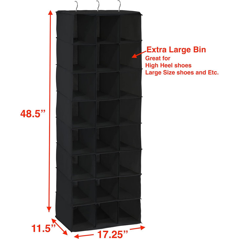 24 Pair Hanging Shoe Organizer, Black