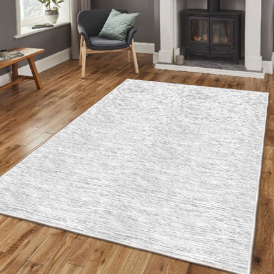 Luxurious Cotton Area Rug (3.3 x 6.6 ft), Cream & Grey, 100% Cotton | 1200 g/m², 0.4 in Pile Height, Antibacterial, Non-Slip PVC Underside | Machine Washable, Perfect for Living Room & Bedroom Décor