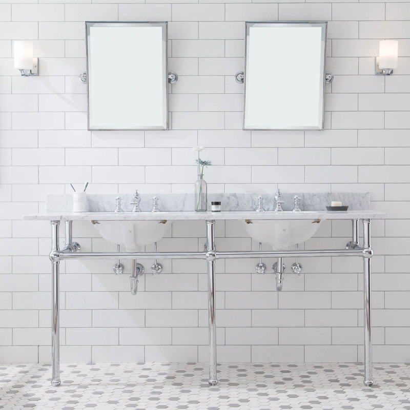 Copeland Stone Oval Console Bathroom Vanity with Faucet and Overflow, Chrome