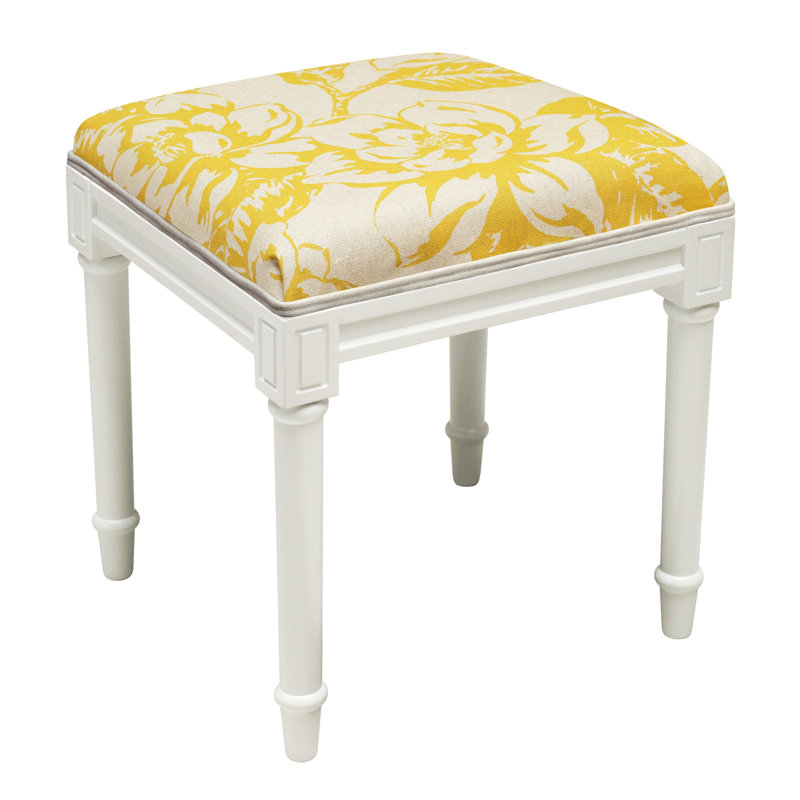 Tabouret de meuble-lavabo rembourré Camic, Blanc cassé, Jaune moutarde