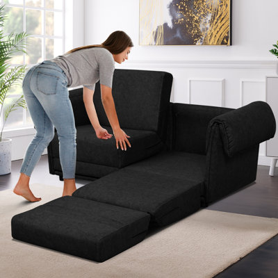 Modern Corduroy Cloud Loveseat Sofa, Comfy Couch for Living Room, Black