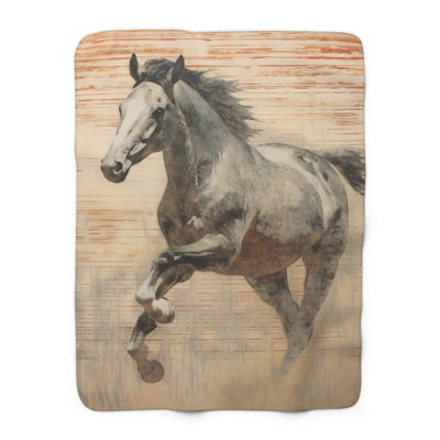 Impression dynamique de bloc de cheval - couverture en sherpa de qualité supérieure 1 pièce - impression d'art luxueux