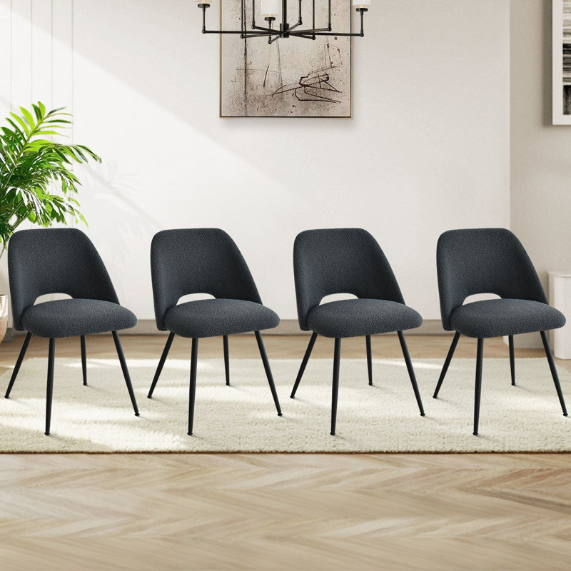 Chaise rembourrée en tissu à dossier ouvert Benjamin, Boucle gris foncé