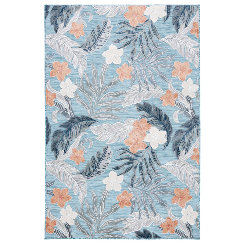 Bowdon Floral Blue/Gray Indoor / Outdoor Area Indoor/Outdoor Area Rug, Rectangle 5'1" x 7'6"