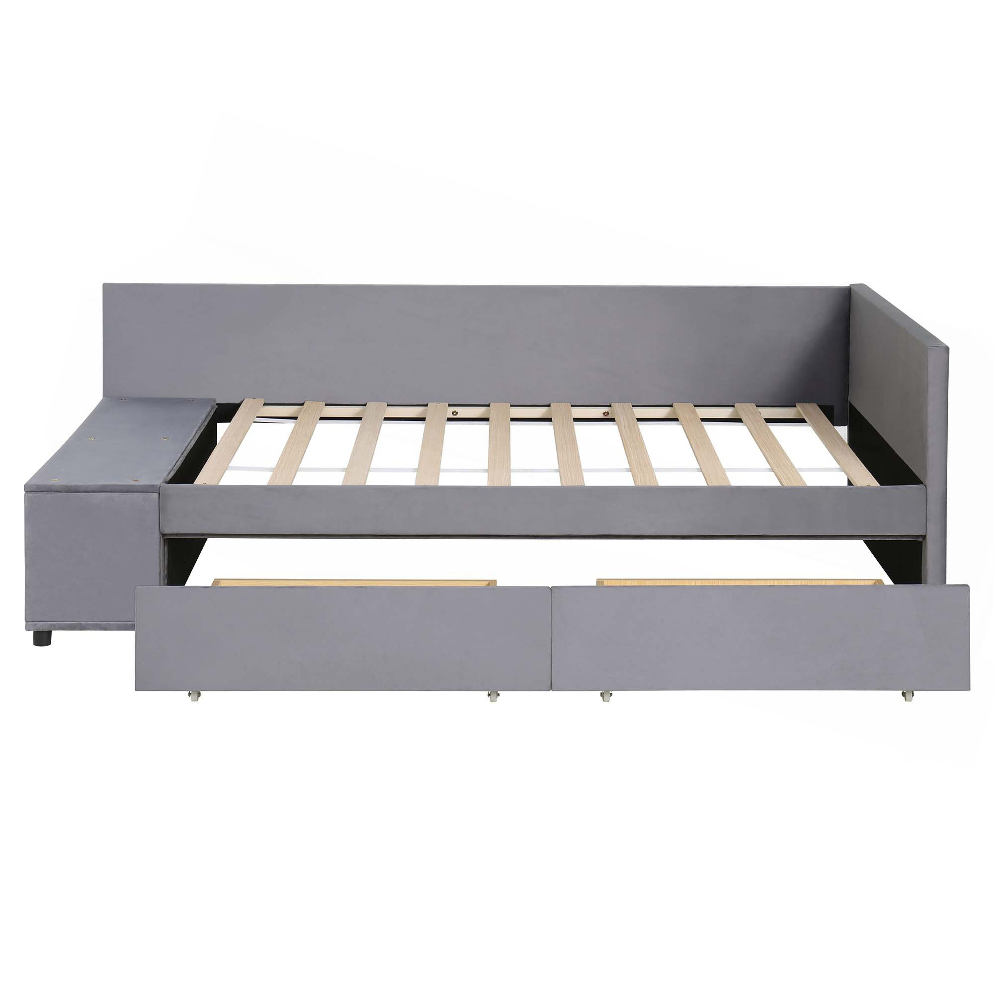 Latitude Run® Twin Size L-Shaped Upholstered Platform Bed With Storage ...