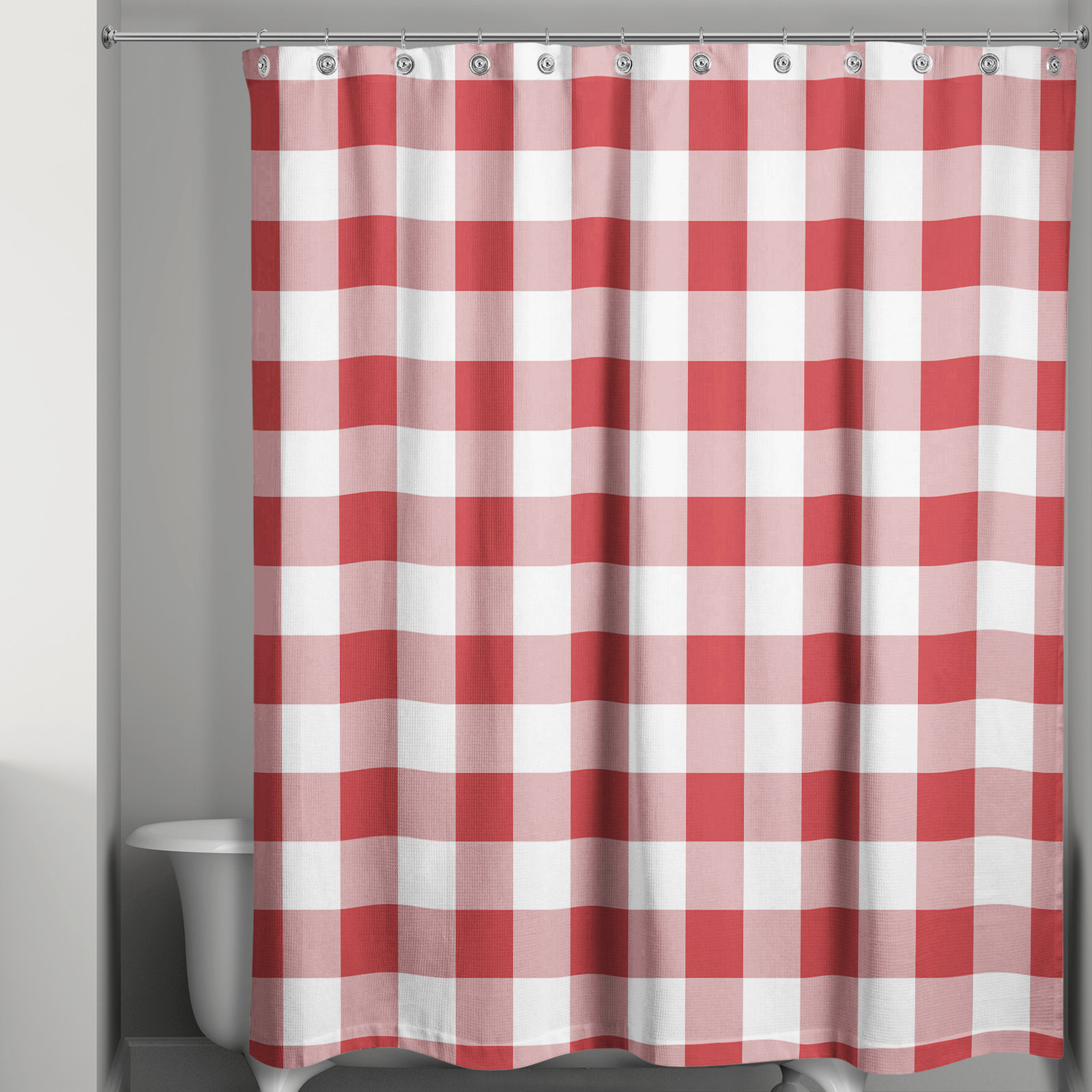 Hanka Plaid Shower Curtain, Red