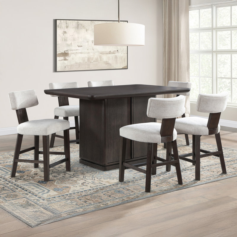 Oakley Wood Counter Set With Upholstered Chairs, 7 Pieces: Table, 6 Chairs