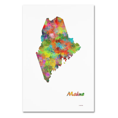 « maine state map-1 », reproduction d’impression sur toile tendue en vert/rouge/jaune