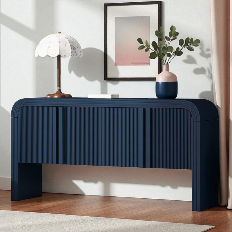 Novay 62.23 "Long Sideboard, Fluted Buffet Table with 4-Door, Navy Blue