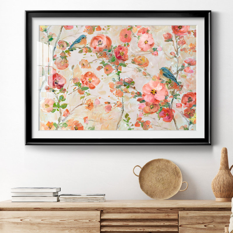Bluebirds and Blossoms - Peinture encadrée, Cadre noir, H 18,5 po x l 24,5 po x P 1,5 po