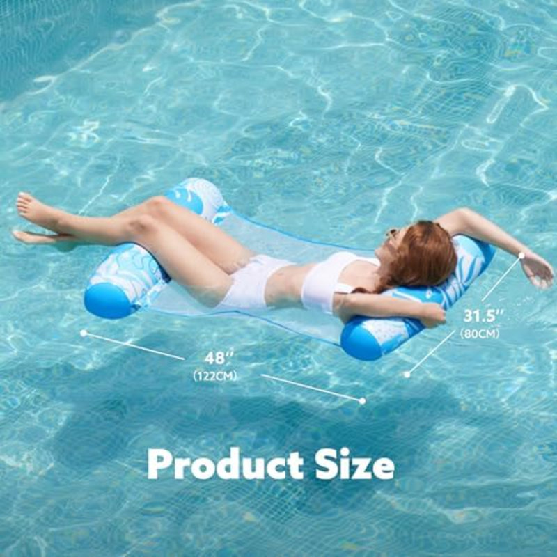 2 Packs Hammock Pool Floats Adults, 4-In-1 Multi-Purpose Inflatable Pool Floats PVC Water Hammock Lounge Floaties, Blue/Teal