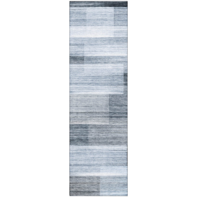 Premium Machine Washable Mayfield AMF2082 Striped Rug, Denim, 2'3" x 7'6" Runner