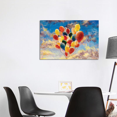 Balloons Against The Blue Sky And Clouds by Valery Rybakow - Wrapped Canvas Painting