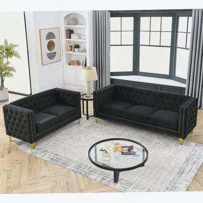 3-Seater + 2-Seater Combination Sofa.Black Velvet