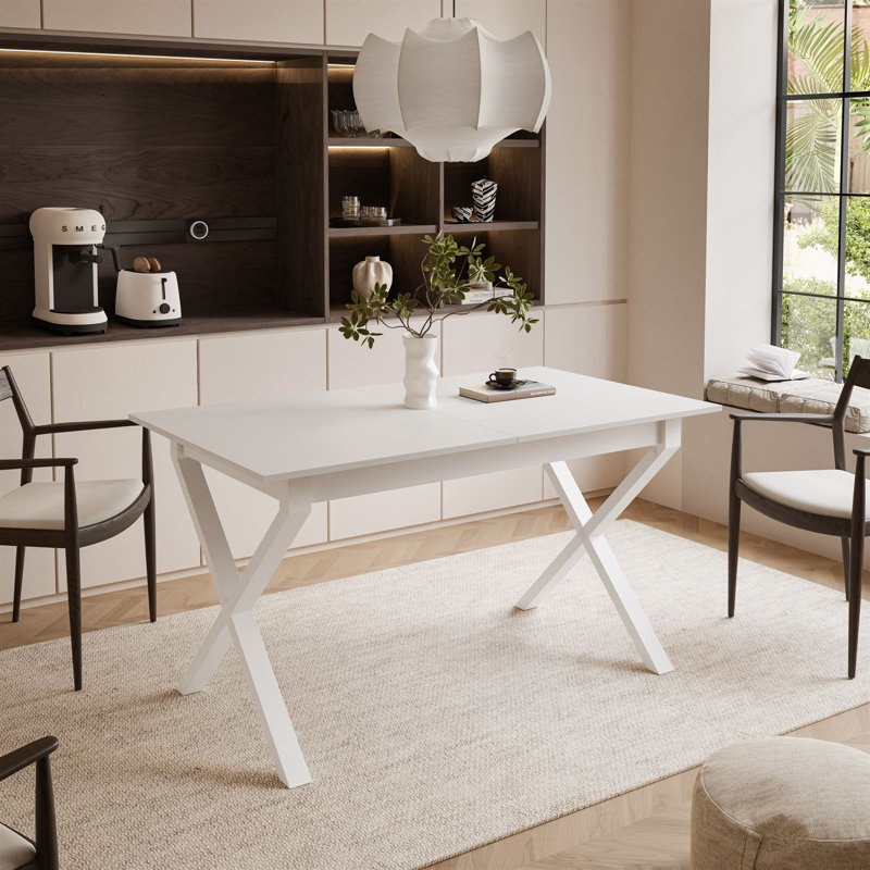 Extendable table ARTON II  140 cm,  "X" legs, White, White