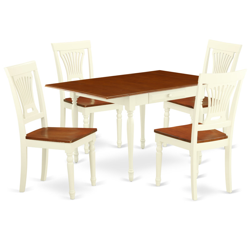 5 Piece Dinette Set for 4 Includes a Rectangle Dining Room Table with Dropleaf and 4 Dining Chairs, Buttermilk & Cherry