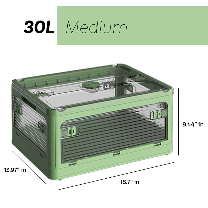 Boîte de rangement pliable, 5 ouvertures latérales empilables avec couvercle, roues, loquets de sécurité, poignées, 32 qts.