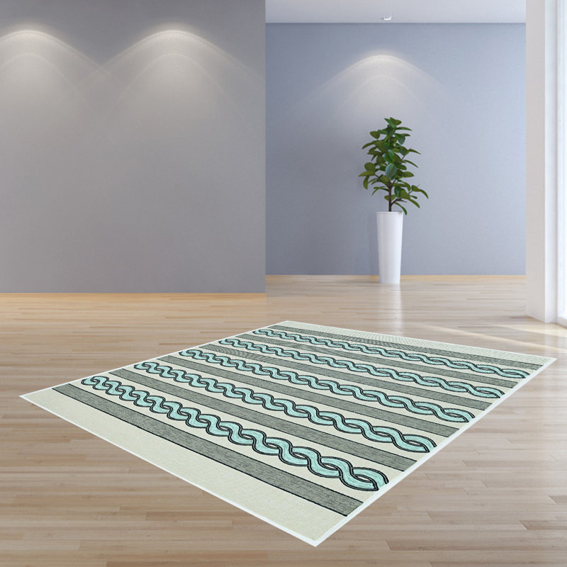 Tapis d'intérieur / extérieur en polypropylène rayé à la main 7 pi Laver, Carré 7 pi x 7 pi