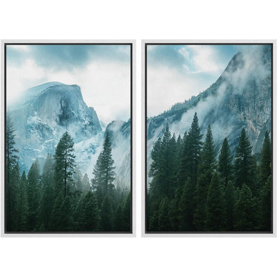 Misty Forest Landscape " View Of Misty Mountain Green Forest Nature Rustic Landscape Print Decor " 2 - Pieces