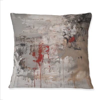Fading Passion - abstrait en beige et rouge - Coussin décoratif avec peinture abstraite