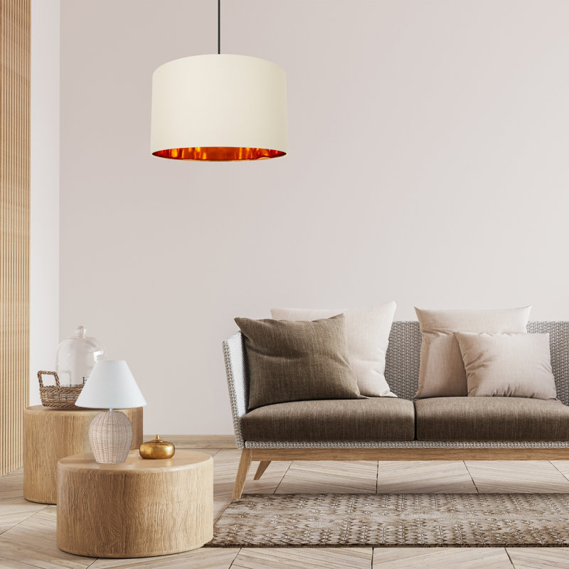 Contemporary Cotton Lamp/Light Shade with Shiny Paper Inner, Cream, 20cm H x 30cm W x  30cm D
