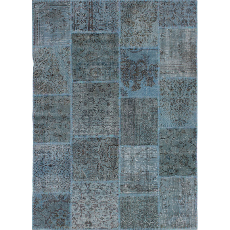 Tapis unique en laine noué à la main des années 1980 de 5 pi 7 po x 7 pi 9 po bleu clair Quinterious