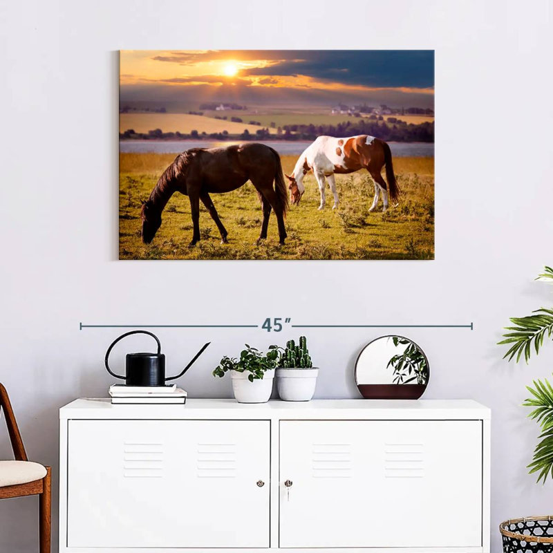 Brampt Horses On Pasture, 24" H x 36" W