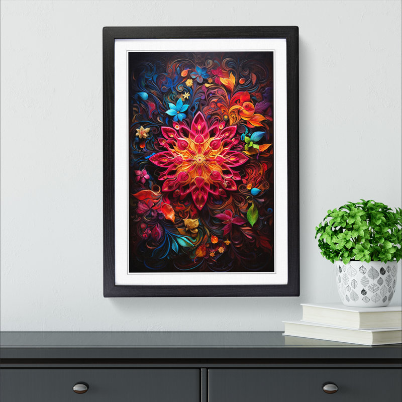 Mandala Contemporary Art - Framed Print, 46cm H x 34cm W x 2cm D, Black Framed