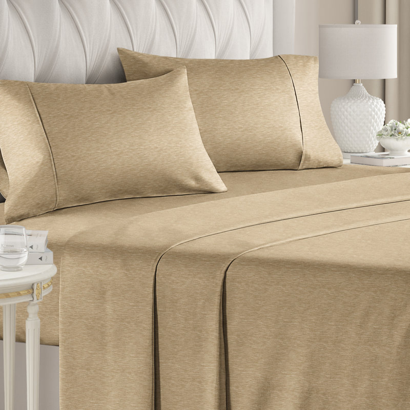 Premium Cooling, Soft & Wrinkle Free Sheet Set - Ultra Soft & Premium Hotel Luxury Bed Sheet Set, Heathered Tan