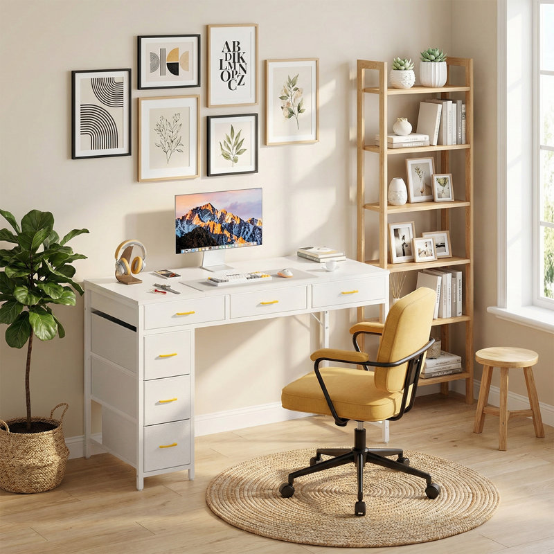 Metal Base Writing Desk, WHITE , White