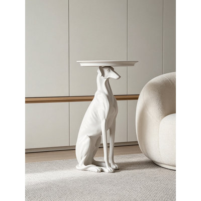Modern Minimalist Fiberglass Side Table, Greyhound Dog Sculpture End Table With Top Tray For Living Room Sofa Side Storage