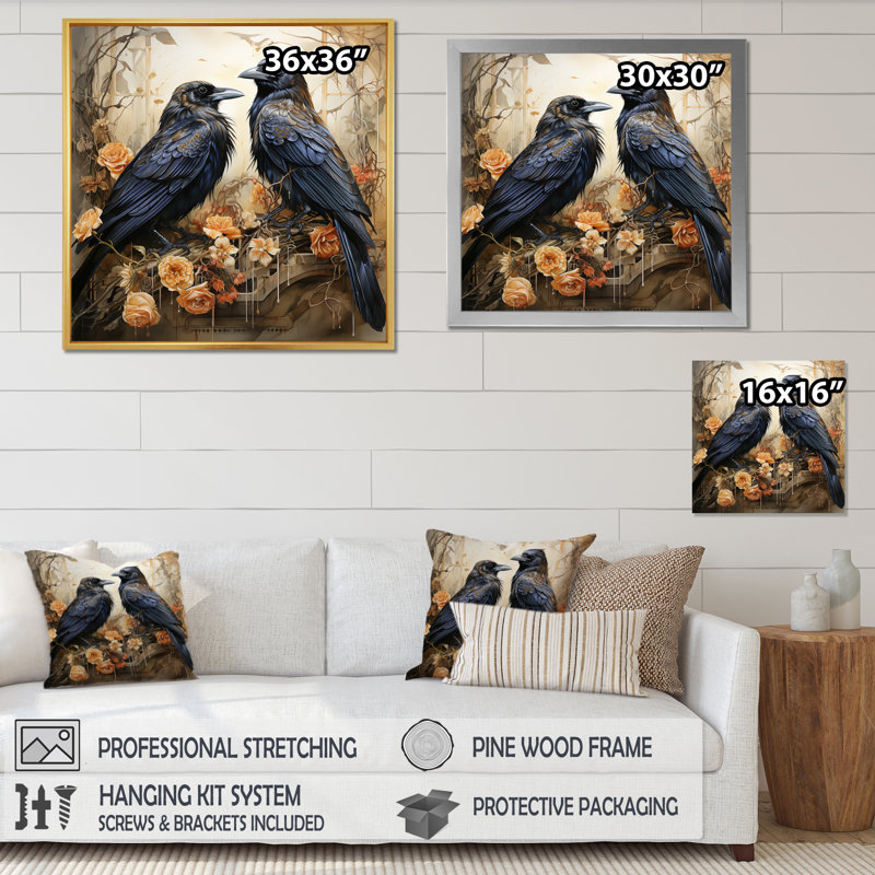 " Crow Golden Regency I ", Black Single Picture Framed, 36" H x 36" W x 1.5" D