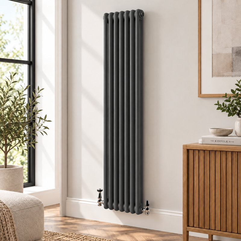 Uxbridge Vertical Traditional Colosseum Radiator, 1800mm H x 380mm W x 130mm D, Anthracite