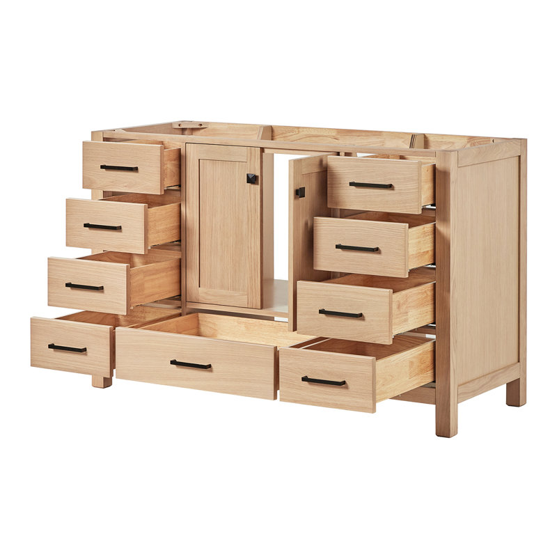 Cambridge 54'' W Single Bathroom Vanity Base, Matte Black, Oak