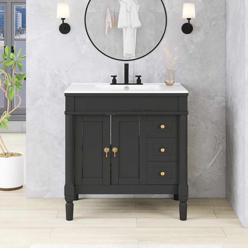 Ensemble de meuble-lavabo autoportant 36 po avec comptoir en céramique 36 po, Noir