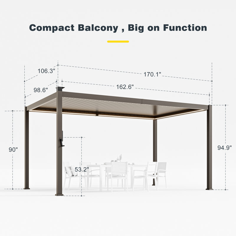 Outdoor Pergola with LED Strip Lights, Metal Pergola with Adjustable Roof & Internal Drainage System for Patio & Garden