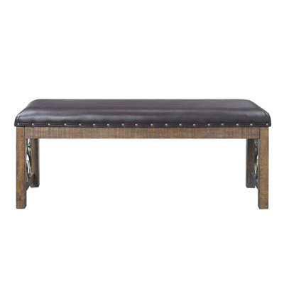 Banc en cerisier noir et patiné avec garniture cloutée