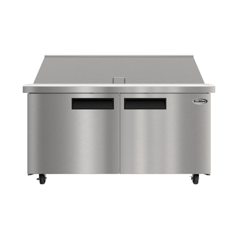 Table de préparation pour salade et sandwich réfrigérée commerciale 60 po 2 portes, capacité de 24 casseroles et 18,4 pieds cubes de rangement
