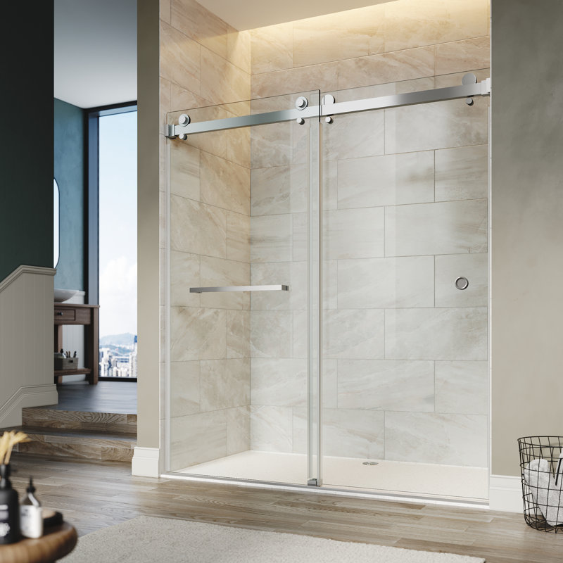 Porte de douche coulissante double sans cadre l 56 "x H 72" x H 56 ", Chrome