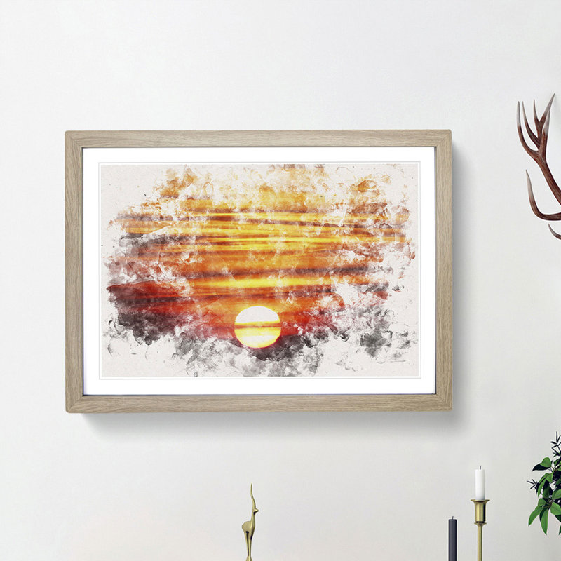 Orange Sunset - Picture Frame Painting Print, 40cm H x 60cm W x 2cm D, Oak Framed