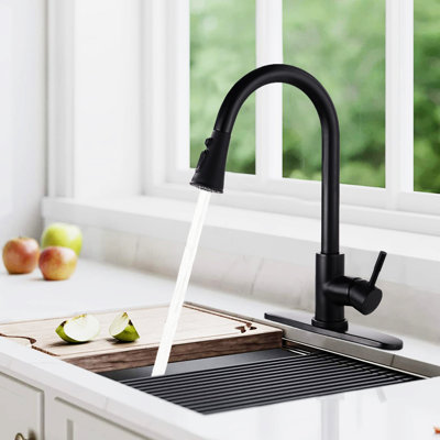 Kitchen Faucet With Pull Down Spray Head, Matte Black Stainless Steel, To Corrosion, 1.8Gpm Max Flow Rate Steel For Kitchen, Corrosion , 360 Swivel Spout, ,