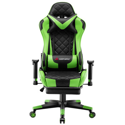 JL Comfurni Adjustable Reclining Ergonomic Faux Leather Swiveling PC & Racing Game Chair with Footrest