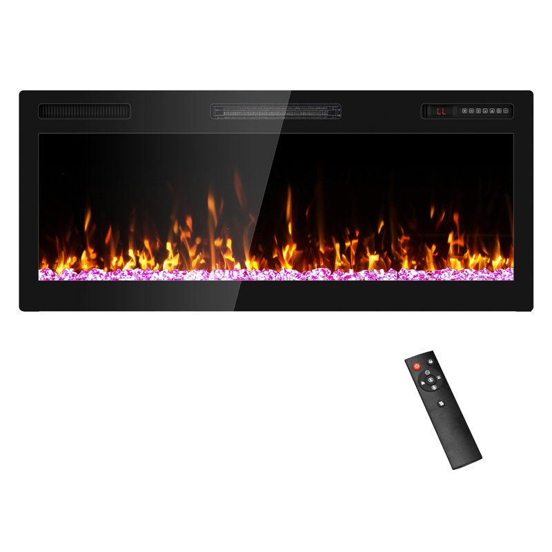 Electric Fireplace Recessed Wall Mounted Wide Screen Ultra Narrow Bezel Frame HD Flame Effect Crystal Fuel Bed Modern Fire Places with Remote Control
