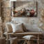Toile une scène de chambre à coucher moderne et sereine avec un art mural texturé orné de grands motifs de feuilles élégantes-276861297