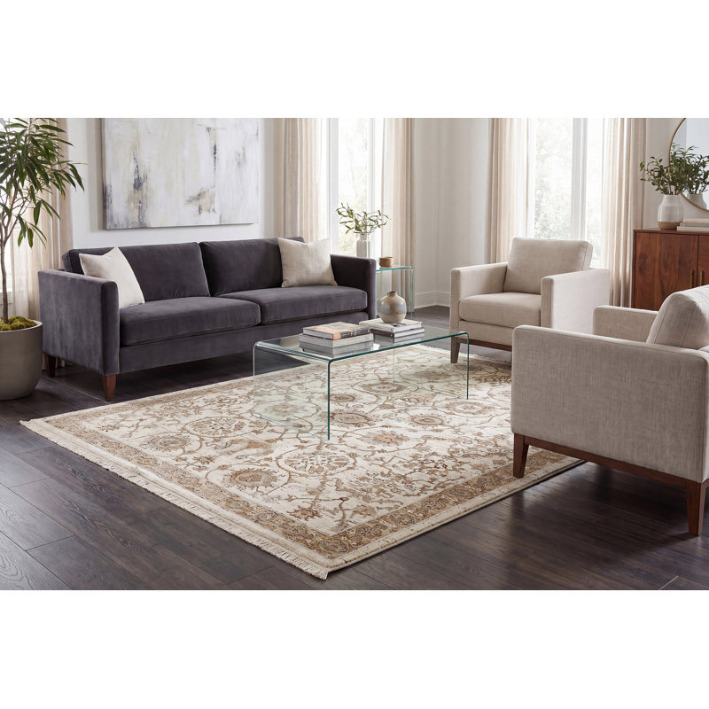 Tapis oriental crème en polyester Barryknoll, Rectangle 6 pi 7 po x 9 pi 6 po