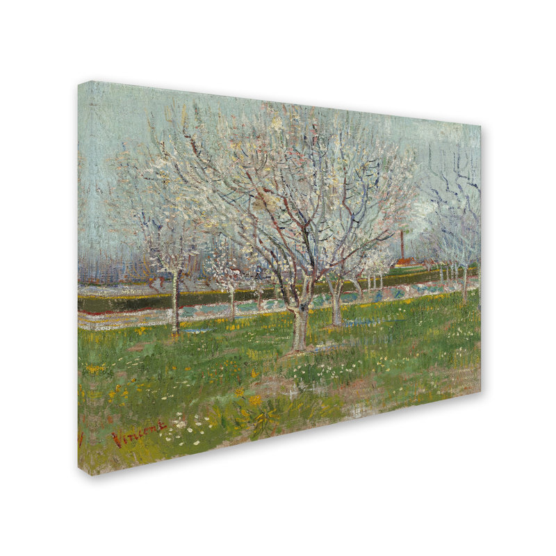 «Orchard In Blossom Plum Trees» par Vincent Van Gogh - reproduction d'art sur toile tendue, H 18 po x l 24 po