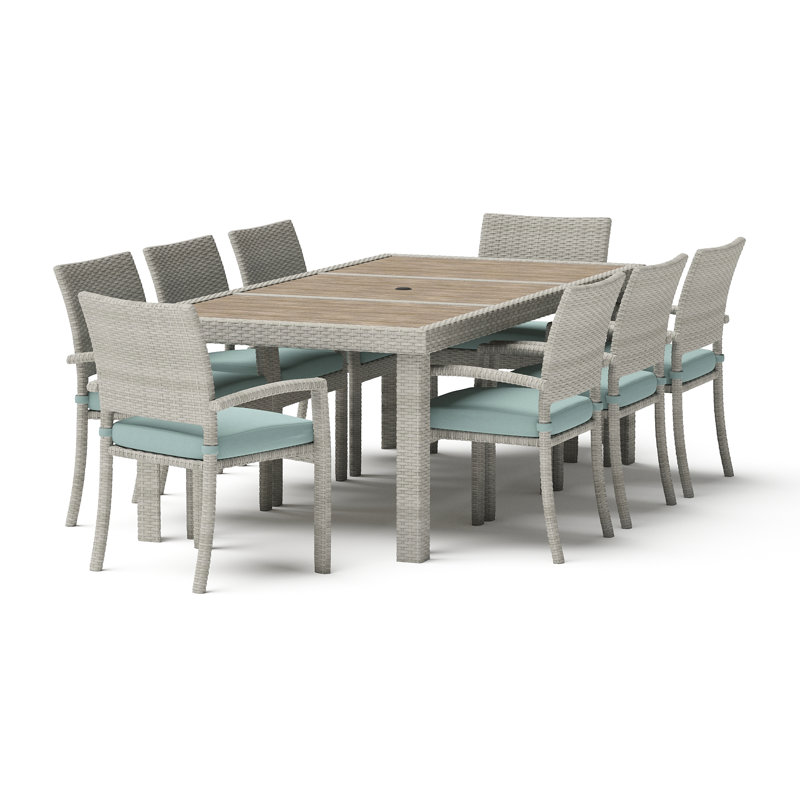 Ehrenfried 8-Person Wicker Patio Dining Set with Sunbrella Cushions, Canvas Spa Sunbrella® Canvas